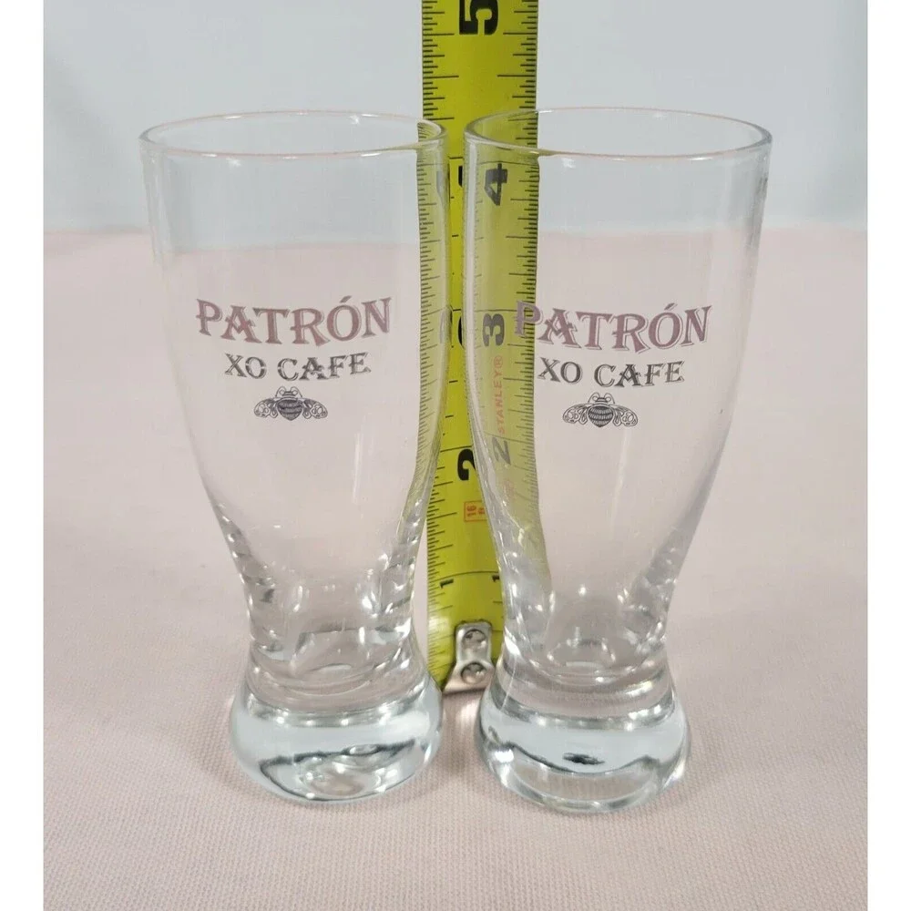 PATRON XO CAFE etched and gold lettering shot glass set of 2